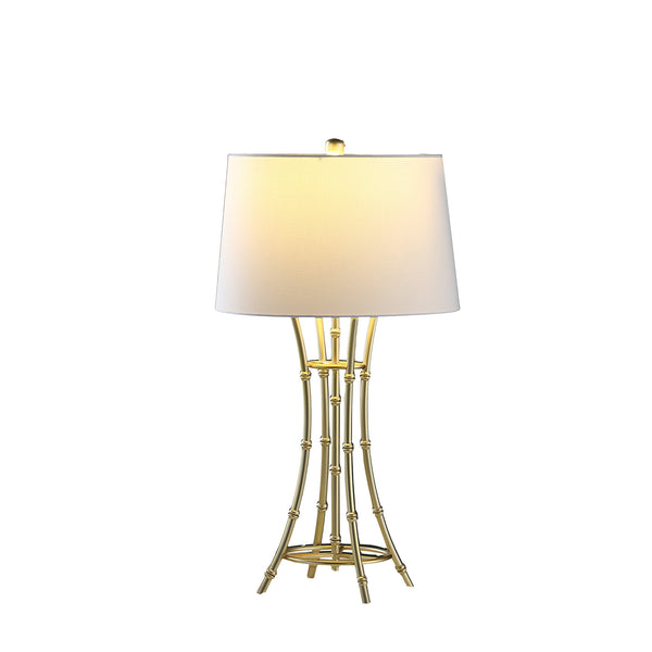 Homeroots 29" Gold Bamboo Design Table Lamp With Off White Drum Shade   524249