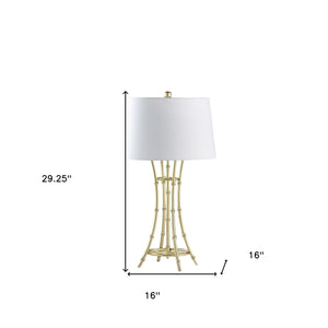 Homeroots 29" Gold Bamboo Design Table Lamp With Off White Drum Shade   524249