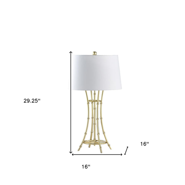 Homeroots 29" Gold Bamboo Design Table Lamp With Off White Drum Shade   524249