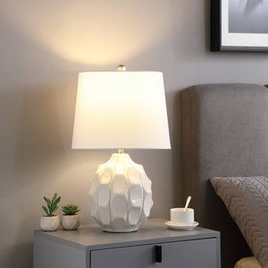 Homeroots 22" Cream Ceramic Faceted Table Lamp With Off White Drum Shade   524251