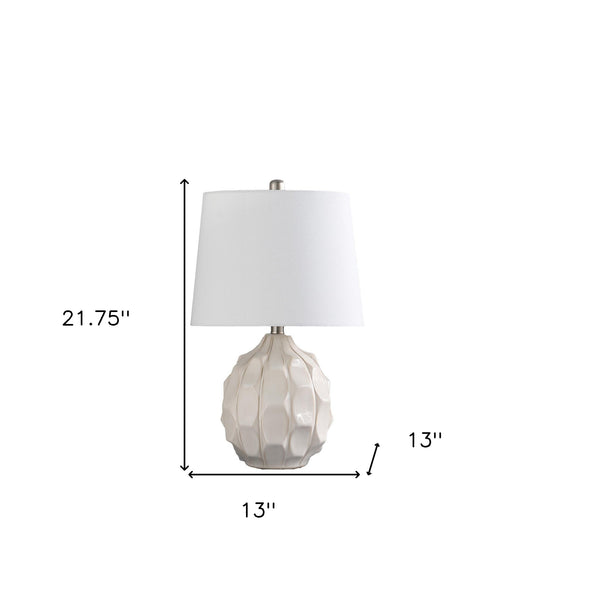 Homeroots 22" Cream Ceramic Faceted Table Lamp With Off White Drum Shade   524251