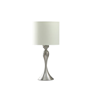 Homeroots 25" Silver Metal Table Lamp With Off White Drum Shade   524253