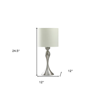 Homeroots 25" Silver Metal Table Lamp With Off White Drum Shade   524253