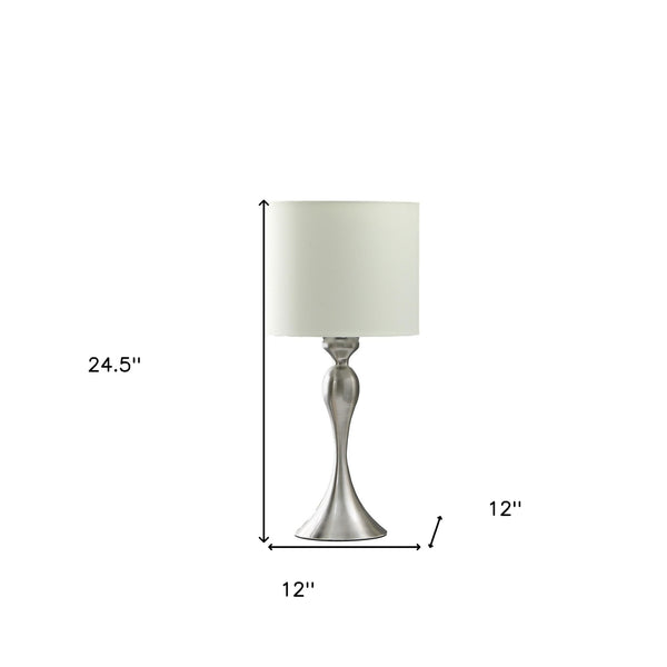 Homeroots 25" Silver Metal Table Lamp With Off White Drum Shade   524253