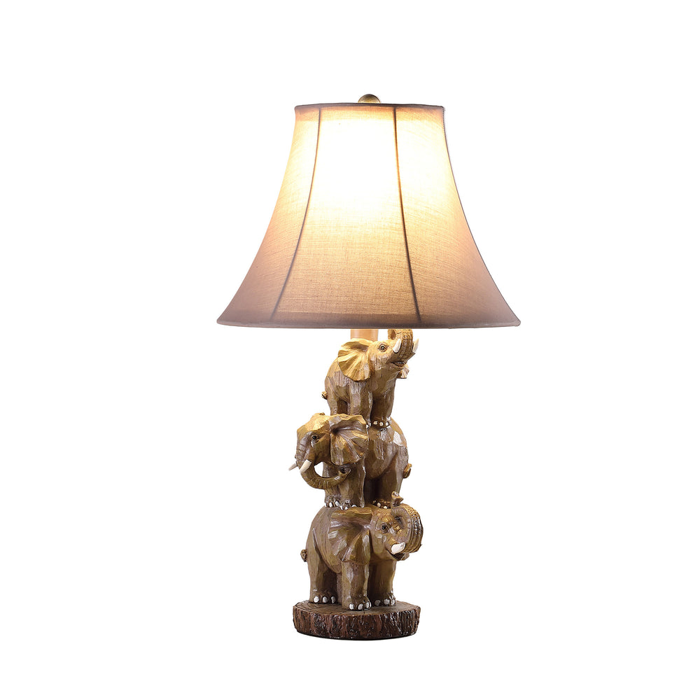 Homeroots 21" Brown Elephant Trio Table Lamp With Brown Bell Shade   524261