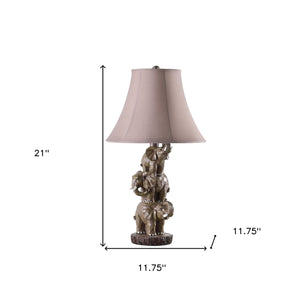 Homeroots 21" Brown Elephant Trio Table Lamp With Brown Bell Shade   524261