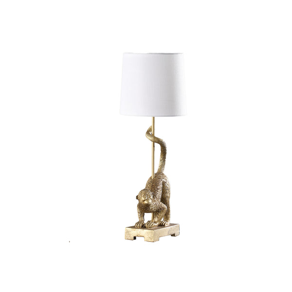 Homeroots 24" Gold Monkey Table Lamp With White Drum Shade   524262