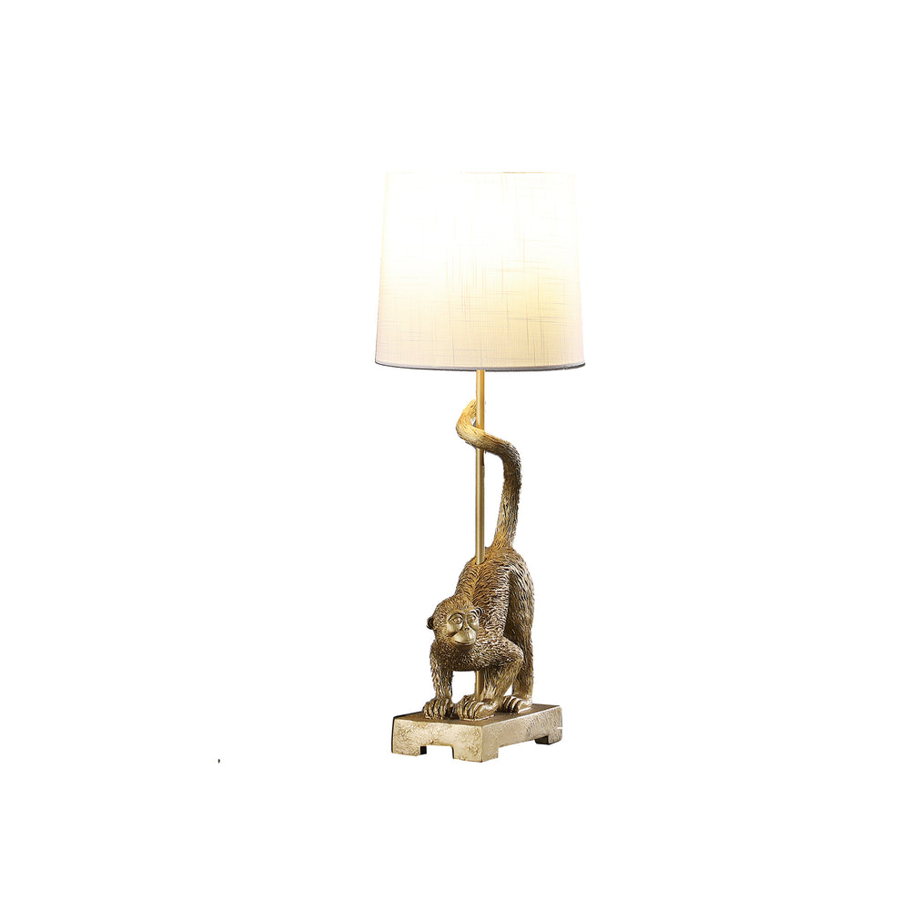 Homeroots 24" Gold Monkey Table Lamp With White Drum Shade   524262