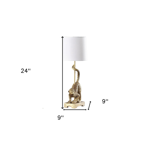 Homeroots 24" Gold Monkey Table Lamp With White Drum Shade   524262