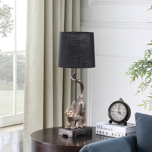 Homeroots 24" Antiqued Gold Monkey Table Lamp With Black Drum Shade Black  524263