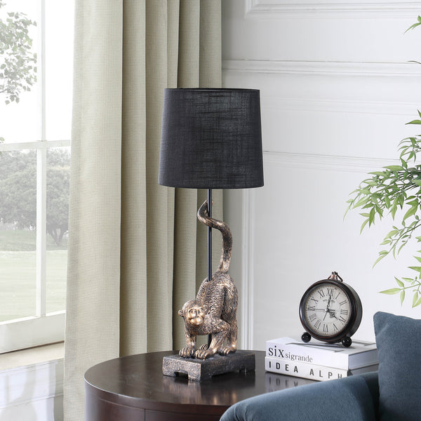 Homeroots 24" Antiqued Gold Monkey Table Lamp With Black Drum Shade Black  524263