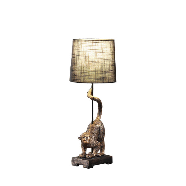 Homeroots 24" Antiqued Gold Monkey Table Lamp With Black Drum Shade Black  524263