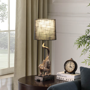Homeroots 24" Antiqued Gold Monkey Table Lamp With Black Drum Shade Black  524263