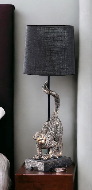 Homeroots 24" Antiqued Gold Monkey Table Lamp With Black Drum Shade Black  524263