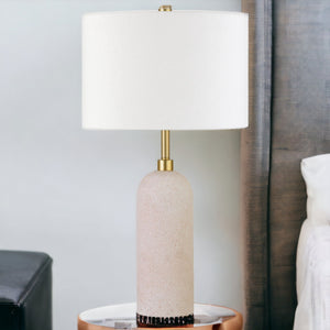 Homeroots 22" Sand Ceramic Table Lamp With White Drum Shade   524275