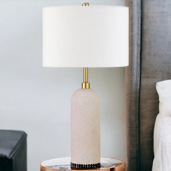 Homeroots 22" Sand Ceramic Table Lamp With White Drum Shade   524275