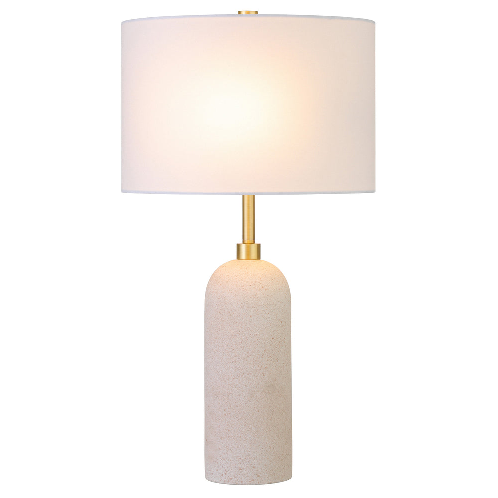 Homeroots 22" Sand Ceramic Table Lamp With White Drum Shade   524275