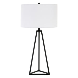 Homeroots 26" Black Metal Table Lamp With White Drum Shade   524281