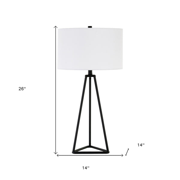 Homeroots 26" Black Metal Table Lamp With White Drum Shade   524281