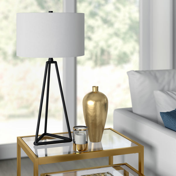 Homeroots 26" Black Metal Table Lamp With White Drum Shade   524281