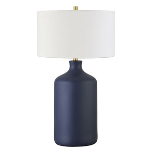 Homeroots 29" Navy Blue Ceramic Table Lamp With White Drum Shade   524284