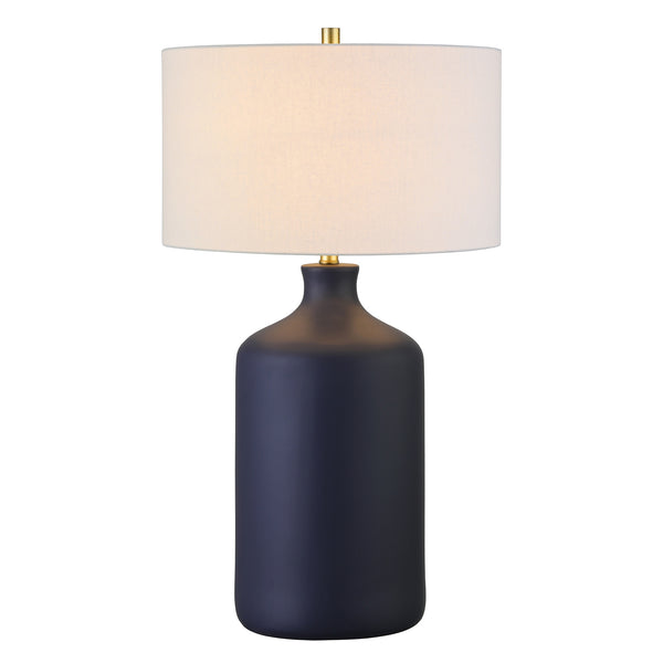 Homeroots 29" Navy Blue Ceramic Table Lamp With White Drum Shade   524284
