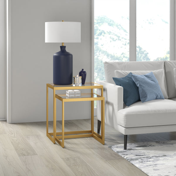 Homeroots 29" Navy Blue Ceramic Table Lamp With White Drum Shade   524284