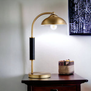 Homeroots 24" Gold And Black Metal Desk Table Lamp With Gold Dome Shade   524299