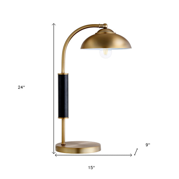 Homeroots 24" Gold And Black Metal Desk Table Lamp With Gold Dome Shade   524299