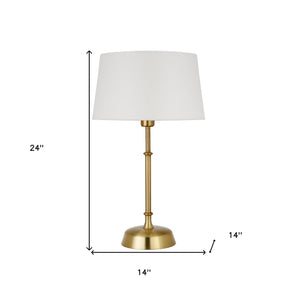 Homeroots 24" Brass Metal Table Lamp With White Drum Shade   524300