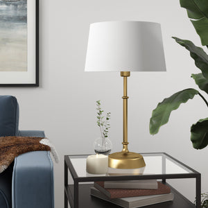 Homeroots 24" Brass Metal Table Lamp With White Drum Shade   524300