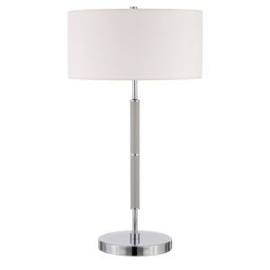 Homeroots 25" Gray Metal Two Light Table Lamp With White Drum Shade   524304