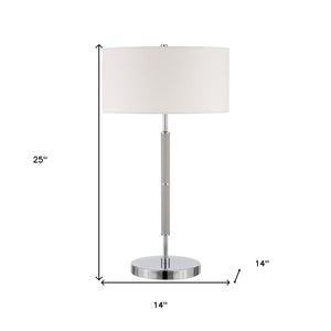 Homeroots 25" Gray Metal Two Light Table Lamp With White Drum Shade   524304
