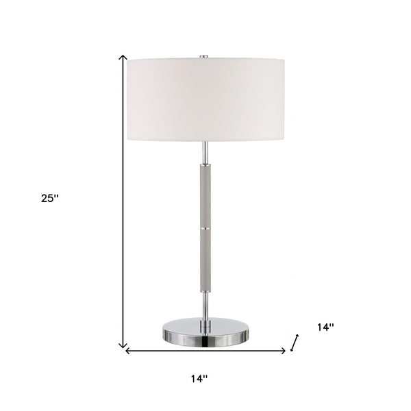 Homeroots 25" Gray Metal Two Light Table Lamp With White Drum Shade   524304