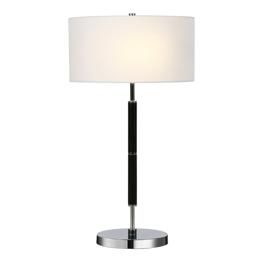 Homeroots 25" Black And Silver Metal Two Light Table Lamp With White Drum Shade   524305