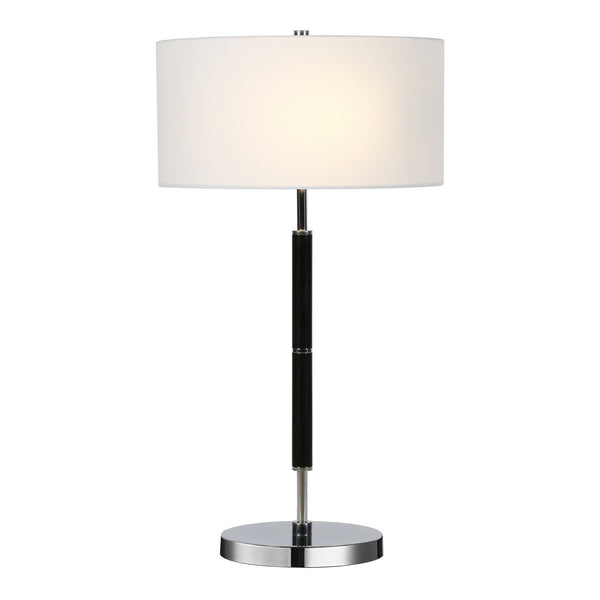 Homeroots 25" Black And Silver Metal Two Light Table Lamp With White Drum Shade   524305