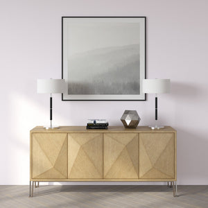 Homeroots 25" Black And Silver Metal Two Light Table Lamp With White Drum Shade   524305