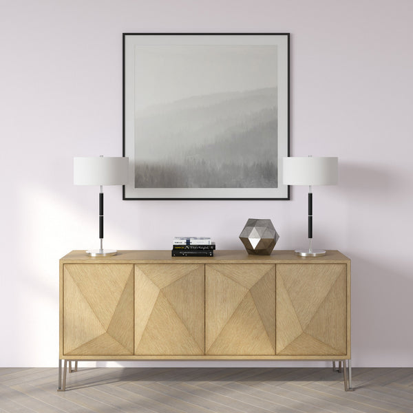 Homeroots 25" Black And Silver Metal Two Light Table Lamp With White Drum Shade   524305