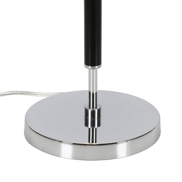 Homeroots 25" Black And Silver Metal Two Light Table Lamp With White Drum Shade   524305