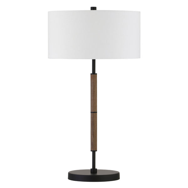 Homeroots 25" Brown And Black Metal Two Light Table Lamp With White Drum Shade   524306