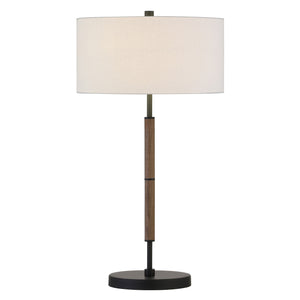 Homeroots 25" Brown And Black Metal Two Light Table Lamp With White Drum Shade   524306