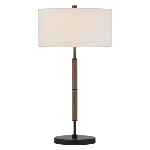 Homeroots 25" Brown And Black Metal Two Light Table Lamp With White Drum Shade   524306