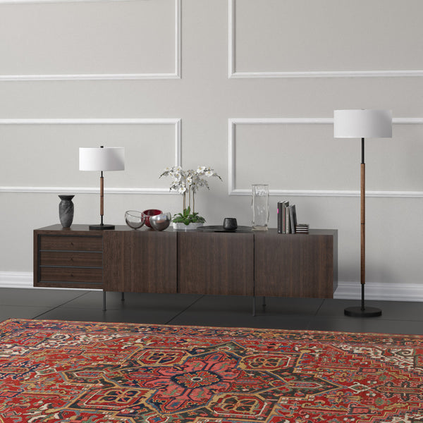 Homeroots 25" Brown And Black Metal Two Light Table Lamp With White Drum Shade   524306