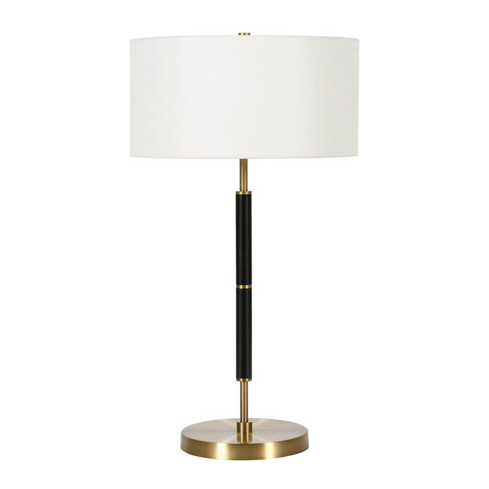 Homeroots 25" Black And Gold Metal Two Light Table Lamp With White Drum Shade   524307
