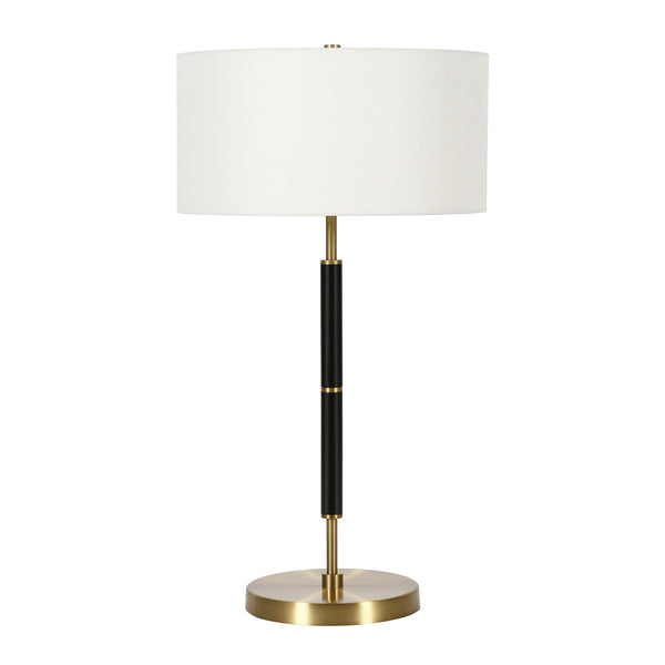 Homeroots 25" Black And Gold Metal Two Light Table Lamp With White Drum Shade   524307