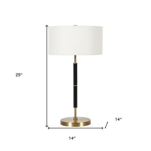 Homeroots 25" Black And Gold Metal Two Light Table Lamp With White Drum Shade   524307
