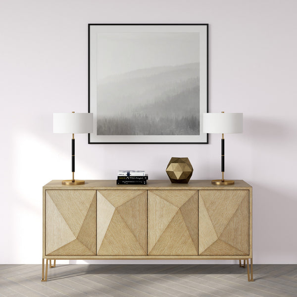 Homeroots 25" Black And Gold Metal Two Light Table Lamp With White Drum Shade   524307