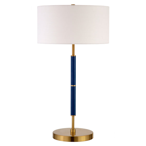 Homeroots 25" Blue And Gold Metal Two Light Table Lamp With White Drum Shade   524308