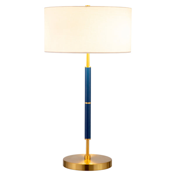 Homeroots 25" Blue And Gold Metal Two Light Table Lamp With White Drum Shade   524308