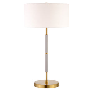 Homeroots 25" Gray And Gold Metal Two Light Table Lamp With White Drum Shade   524311
